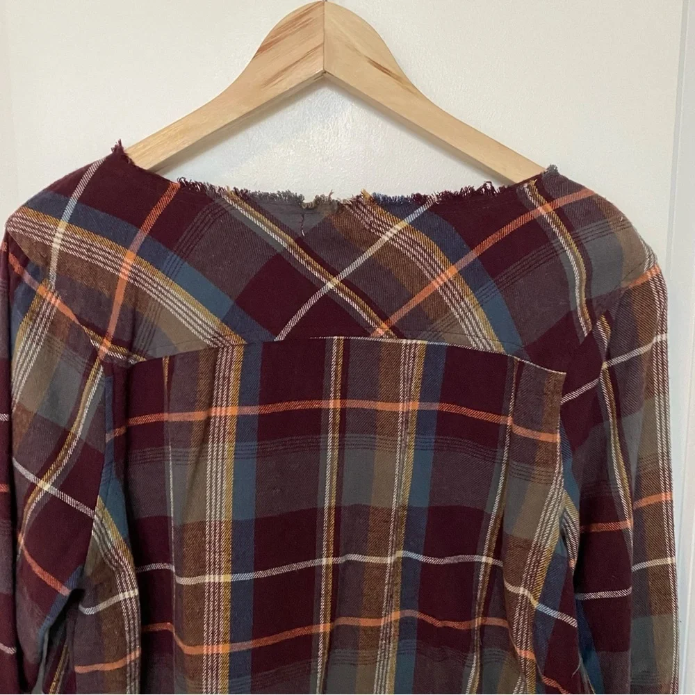 Gilded Intent Plaid Distressed Button Up Crisscross Flannel - Picture 3 of 8